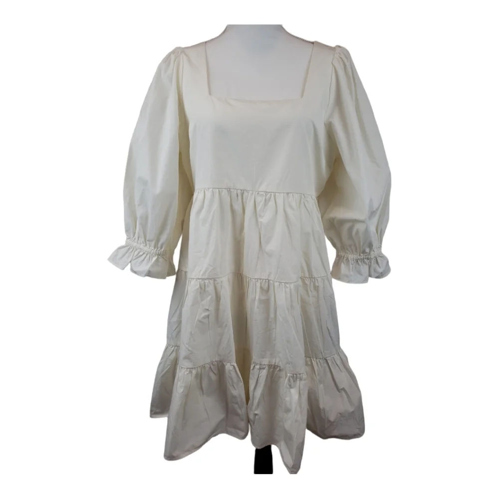 Madewell NWT Poplin Lizzie Babydoll Dress 12 Puffed Sleeves-Tiered Lighthouse - Picture 15 of 15